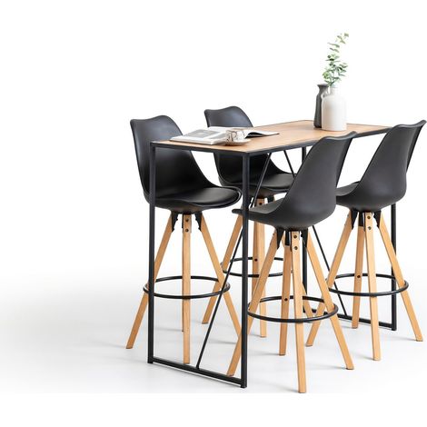 Conjunto de mesas y sillas para comedor Norsica 517, Negro + Luminoso madera, 105x60x120cm, Diámetro: 0, Número de asientos: 4, Estilo: Industrial