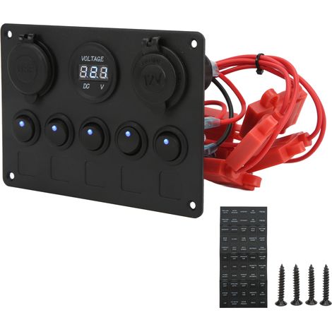 12/24V Commutateur à bascule rond 5 positions avec double USB chargeur voiture, protection surchauffe, panneau pour bateau (1/5)