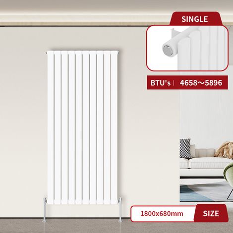 Warmehaus Flat Panel Radiator White Vertical 1800 x 680mm Single