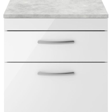 Millwich Contemporary 2 Drawer Wall Hung Vanity Unit with Laminate Black Galaxy Granite Worktop, 600mm