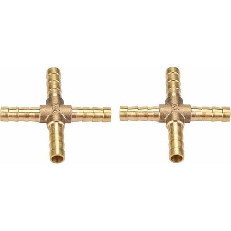 4pcs Laiton Croix 4 Voies Raccords de Joint de Tuyau Connecteur Barbelé Air Eau Mazout Essence Pour la Connexion de la Tuyauterie(6mm) (1/5)