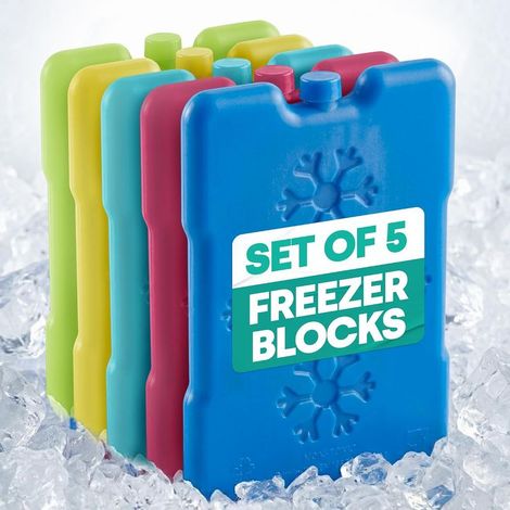 LIVIVO 5-Pack Freezer Block Slim Ice Packs for Cool Bags - Reusable Cool Blocks, BPA Free Mini Lunch Box Ice Packs for School, Work, Picnics, Travel & Summer Days (1/5)