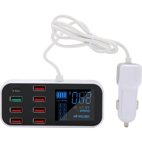 40-W-USB-Autoladegerät mit 8 Anschlüssen, Display, QC3.0-Netzteil und USB-C PD (1/5)