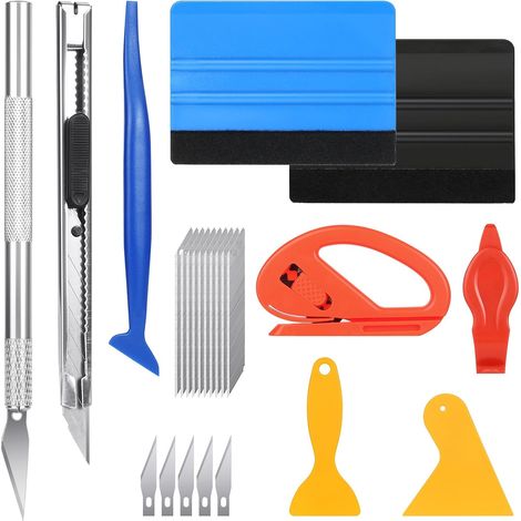 24 Pièces Kit Covering Outils de Film de FenêTre de Voiture Vinyle, Raclette en Feutre, Kit Covering Voiture, Vitre TeintéE Voiture pour Film Teinté Voiture (1/5)