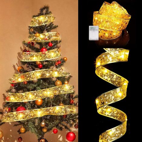Lumière de Noël à Ruban LED, 5M/16.4ft 50 LED Guirlandes Lumineuses à Ruban Brillant Fonctionnant sur Batterie Ruban Sapin Noël LED pour Décoration de Noëls d'intérieur de Fête de Mariage (Or) (1/5)