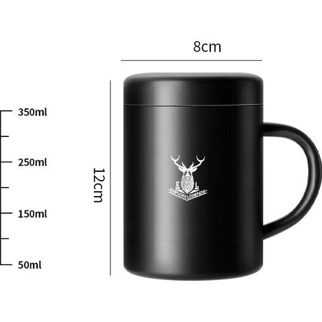 Mug isotherme noir 350 ml avec couvercle, en acier inoxydable 304, résistant aux chocs. (1/5)