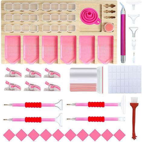 un Ensemble D'outils De Peinture Au Diamant Rose, Plaque De Stockage En Bois Massif Multifonctionnelle Nouvelle Combinaison De Plaque De Forage En (1/5)