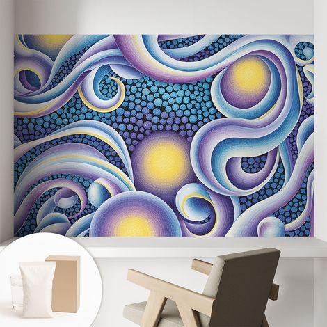 Papier peint intissé mural avec imprimé pour décoration pour salon pour chambre à coucher pour entrée Tourbillons colorés 104x70 cm (1/5)