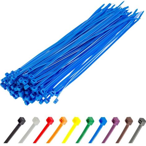 Paquete de 100 bridas para cables, de nailon resistente a los rayos UV, de 300 mm x 4,8 mm, de color azul, para cableado exterior e interior. (1/5)