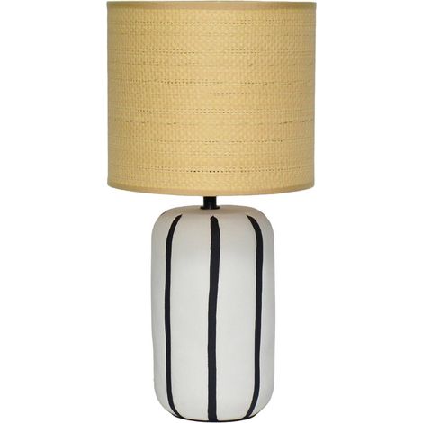 sweeek - Indoor Keramik-Tischlampe, Lampenschirm mit Rattanlook H 40,5cm