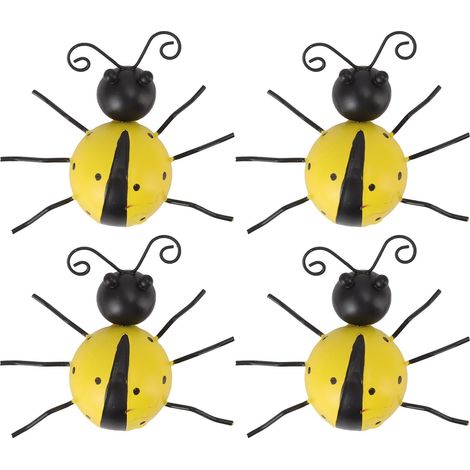 Lot de 4 décorations murales coccinelles en fer forgé, figurines d'insectes, ornement pour la maison (1/5)