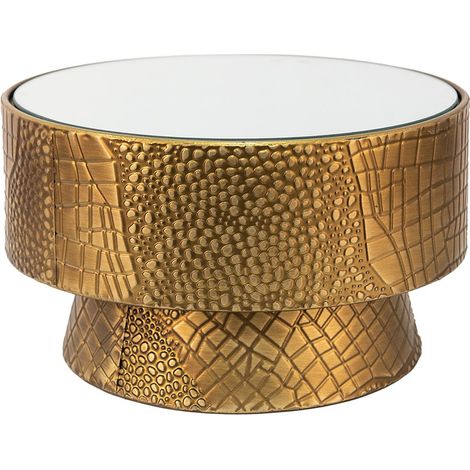 Table d'Appoint Sellette Porte-Plante en Fer Doré avec Plateau Miroir Rond Ø 28 x 16 cm - PANGIVO (1/4)