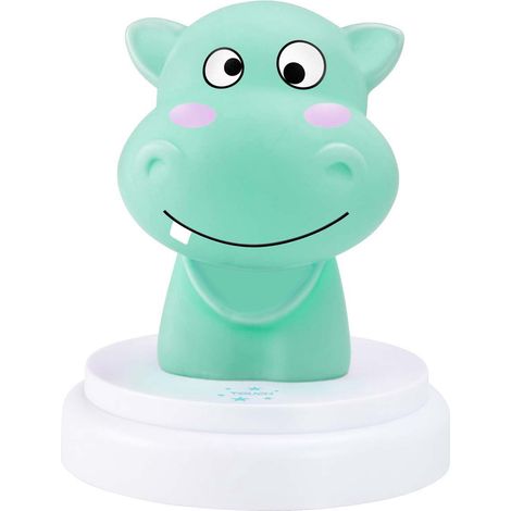 Luce notturna a LED a forma di ippopotamo, blu, spegnimento automatico, funzionamento a batteria