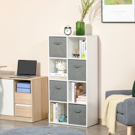 Blanc Gris 61,5x30x121,6 cm - Bibliothèque modulaire 8 cubes avec 4 tiroirs en tissu non tissé à retirer pour bureau bureau Chambre d’étude