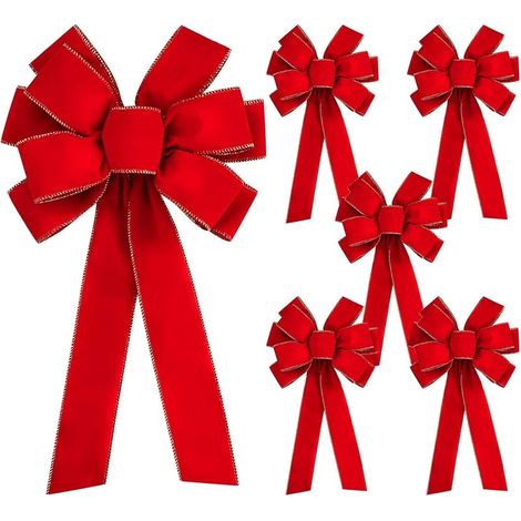 6 Pièces Gros Noeud Rouge Noel - 78 x 27cm Noeud de Porte Noel - Gros Noeud Rouge Noel Exterieur pour Décoration de Porte D'entrée Maison Cheminée,Guirlande de Noël, Sapin de Noël, Cadeaux Artisanat (1/5)