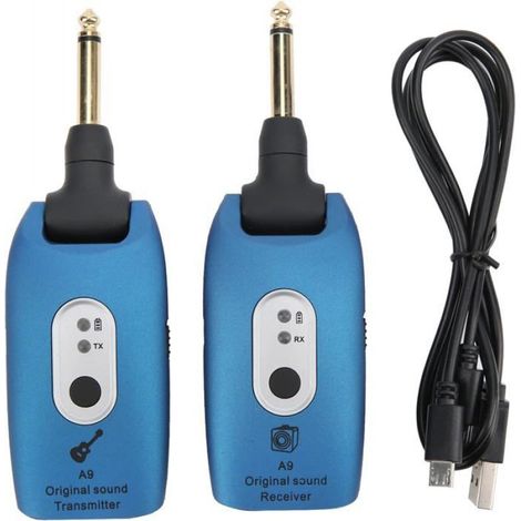 Émetteur récepteur sans fil pour guitare électrique - Système audio sans fil rechargeable - Câble de guitare à distance (bleu) (1/4)