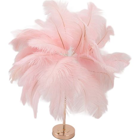 Lampe de table rechargeable en plumes d'autruche, lampe décorative moderne et romantique rose pour la chambre à coucher. (1/5)