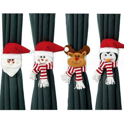 4 Arten von Weihnachtsgardinenschnallen, 4er-Set Weihnachtsgardinenhalter, Gardinenbefestigung für Weihnachtsdekorationen, niedlicher Puppen-Gardinenhalter-Ornament (1/5)