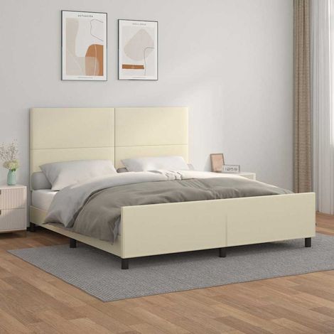 Cadre de lit avec Cadre de lit avec tête de lit,Structure de lit avec panneau de lit ,Lit Adulte Crème 160x200 cm Similicuir 296102 (1/5)