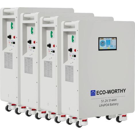 ECO-WORTHY 48V 314Ah LiFePO4 Batterie 64,3kWh Energiespeicher und Leistungsschalter 200A PACE BMS RS485/CAN/RS232 für die Notstromversorgung zu Hause, netzunabhängige Anwendungen, Solaranlagen（4 pc)