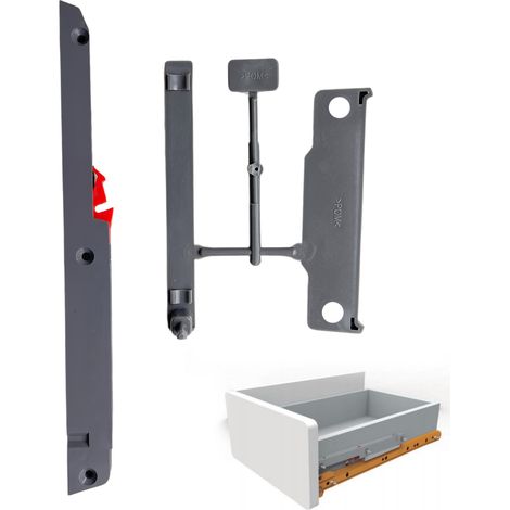 Fermeture Douce Amortie Pour Tiroirs en Bois Avec Glissières à Rouleaux - Kit Amortisseur Universel Pour Tiroirs Avec Glissières à Rouleaux (1/2)