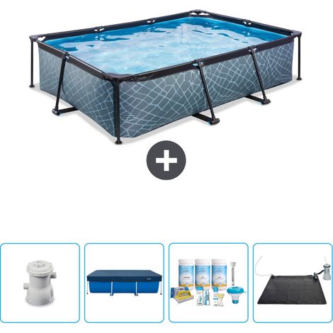 Piscine Rectangulaire Structure en Pierre EXIT - 300 x 200 x 65 cm - Comprend des Accessoires CB62 (1/5)