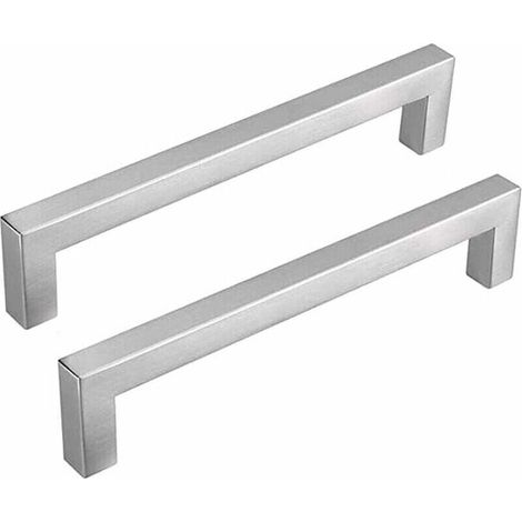 Juego de 2 tiradores para armarios de cocina: distancia entre centros de 128 mm, acero inoable, acabado níquel cepillado (plata), aptos para armarios de cocina (1/4)
