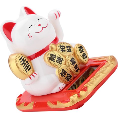 Chat solaire accueillant, adorable chat porte-bonheur agitant la main, décoration pour la maison ou la voiture (blanc) (1/5)