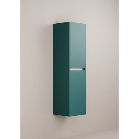 Sanitaire – Colonne de salle de bain 2 portes 135x35x35 cm – Mélaminé bleu canard mat – Fermeture assistée – Colonne livrée montée