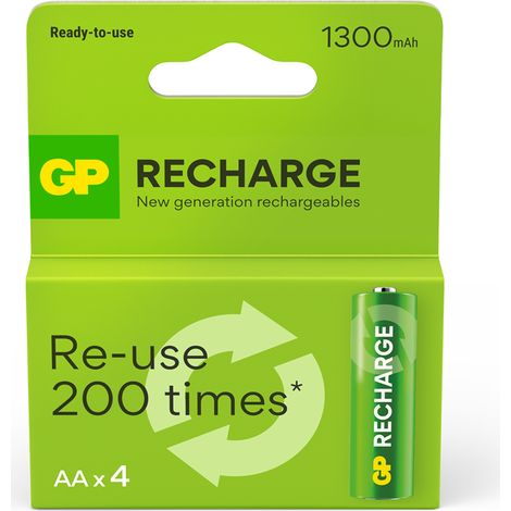 GP - Recharge Rechargeable Battery, Size AA, 1300 mAh, 4-pack