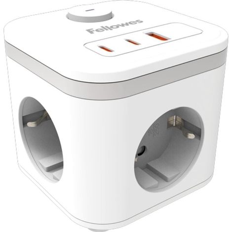 Fellowes Cubo Multienchufe De Mesa 3 Tomas 230V + 2x USB-C 20W + 1x USB-A 18W Cable 2M Blanco