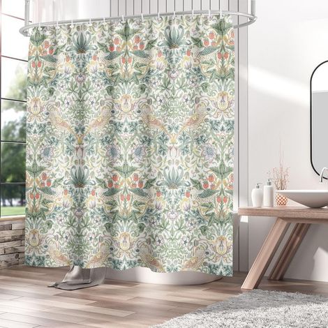 William Morris – Rideau de douche abstrait, floral, fleurs sauvages au printemps, herbes vertes, plantes, nature, bohème, 180 x 180 cm (1/4)