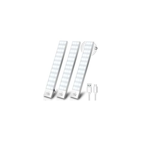 Lampe de Placard Lot de 3, 5000K USB Sans Fil LED Lampe de Placard Détecteur de Mouvement Rechargeable Lamp Led Aimant Intégré Veilleuse pour Armoire Placard Escalier Cuisine Couloir-23cm (1/4)