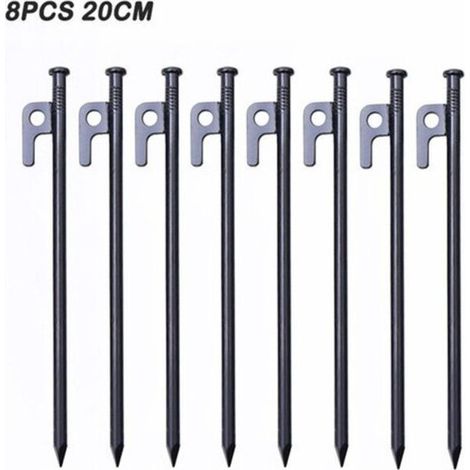 Picchetti per tenda resistenti, picchetti in acciaio forgiato, picchetti da campeggio da 20 cm con ganci, chiodi di fissaggio per terreni duri per tende, teloni, spiaggia, giardino (8 pezzi) -Crezuo