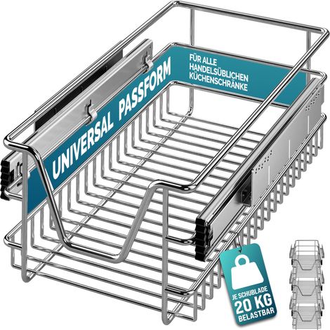 CASARIA® Pull Out Telescopic Kitchen Drawers For 30/40/50/60cm Units Chrome-Plated 20kg Load Capacity Pull-Out Basket Telescopic Cabinet Shelf Organiser Dividers Storage Space 30cm. Set of 3