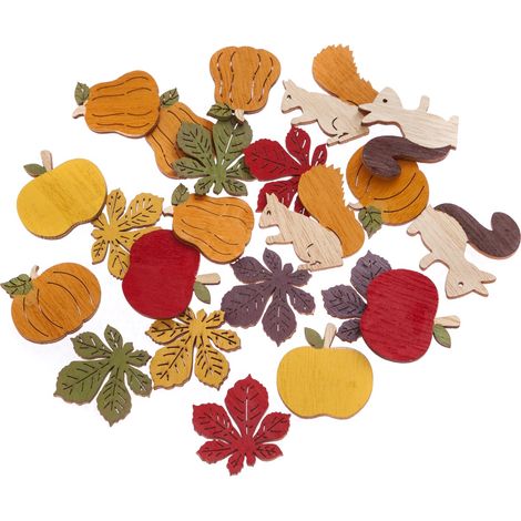 Decorazioni in legno a tema bosco autunnale, 20 pezzi.