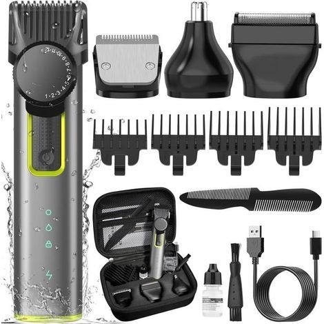 (Silber) 4-in-1 Herren-Haarschneidemaschine, professioneller Barttrimmer, elektrischer Herrenrasierer, Präzisionstrimmer, 4 Kämme (1/5)