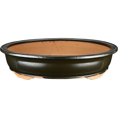 Vaso per bonsai ovale in gres smaltato nero 36,5x28x7 cm - 2828c