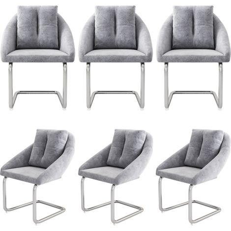 Chaise de salle à manger en velours gris avec coussin, lot de 6, siège pivotant à support incurvé (1/5)