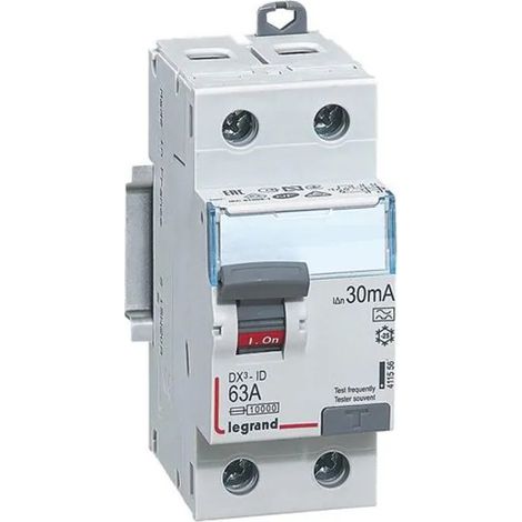 Legrand 411556 Fehlerstromschutzschalter 63 A - Typ A - 2P - 30 mA - Schraube/Schraube - Hoch/Tief - DX³-ID