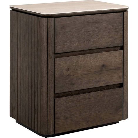 Table de chevet bois marron trois tiroirs design contemporain - bois marron foncé naturel (1/5)