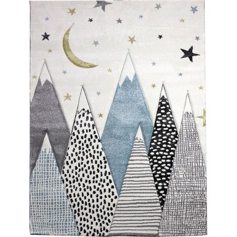 Tapis enfant tissé 160x230 gris et bleu rectangle SNOWSKY