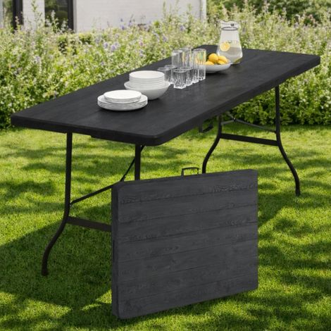 Mesa auxiliar plegable portátil, 180 cm, para camping o entretenimiento, imitación madera, negra (1/5)