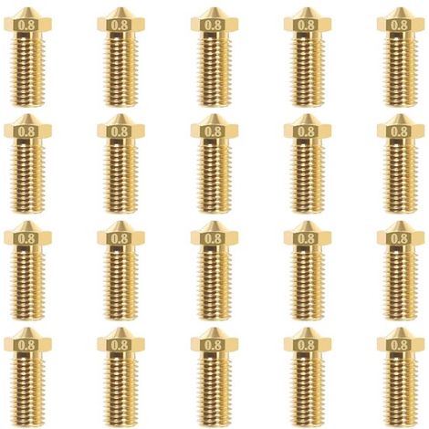 3D-Drucker-Ersatzteile – 3D-Druckerdüsen – 20-teiliges Set aus 0,8 mm Düsen aus vulkanischem Messing, geeignet für V5/V6 3D-Drucker