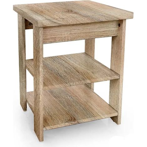 Mesita de madera roble 40 x 40 x 50 cm con 3 estantes abiertos