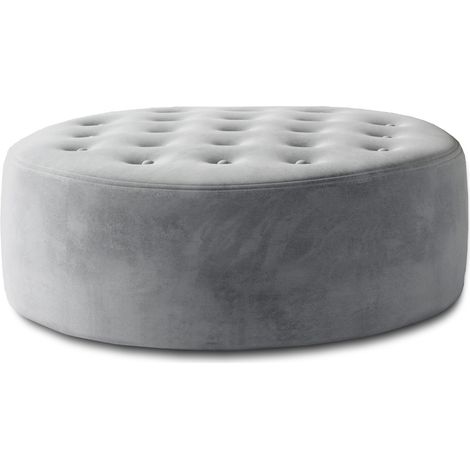 Pouf rond matelassé velours gris clair Styla 70cm (1/4)