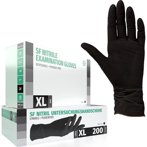 SF Gants nitrile XL noirs - 200 gants jetables, non poudrés, sans latex, résistants, pour cuisine, ménage, mécanique, tatouage, usage médical, coiffure, gants alimentaires, protection chimique (1/5)