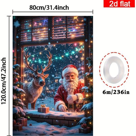 Nouvelle décoration de fenêtre de Noël, tenture Père Noël, décoration de fête, drapeau d'extérieur - 80 x 120 cm (œillets + ruban) - Style 18