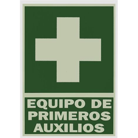 Cartello fluorescente in PVC con attrezzatura di primo soccorso, 21 x 29 cm, verde e bianco - PVCALERT