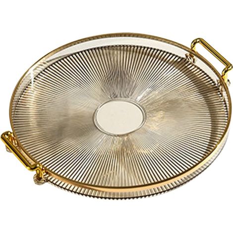 Plateau Rond, Plateau Rond Transparent Polyvalent avec Poignées Plateau De Service Rond Transparent Polyvalent pour Collation De Dessert Aux Fruits à Pain(Or) (1/5)